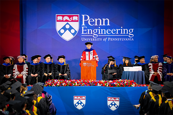 Dean Kumar speaks on stage at Commencement for Penn Engineering